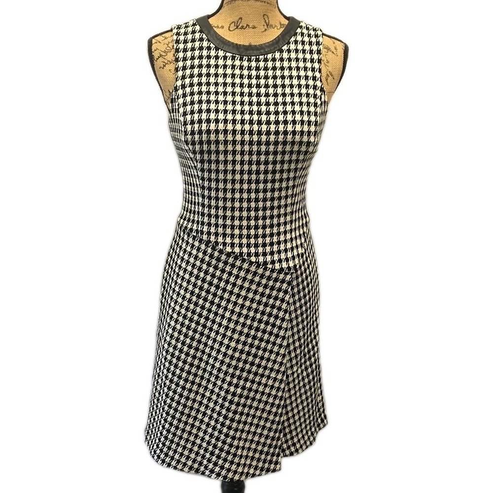 Ralph Lauren Houndstooth Sleeveless Fit Flare Dress Split Hem sz 2 Old Money Lux